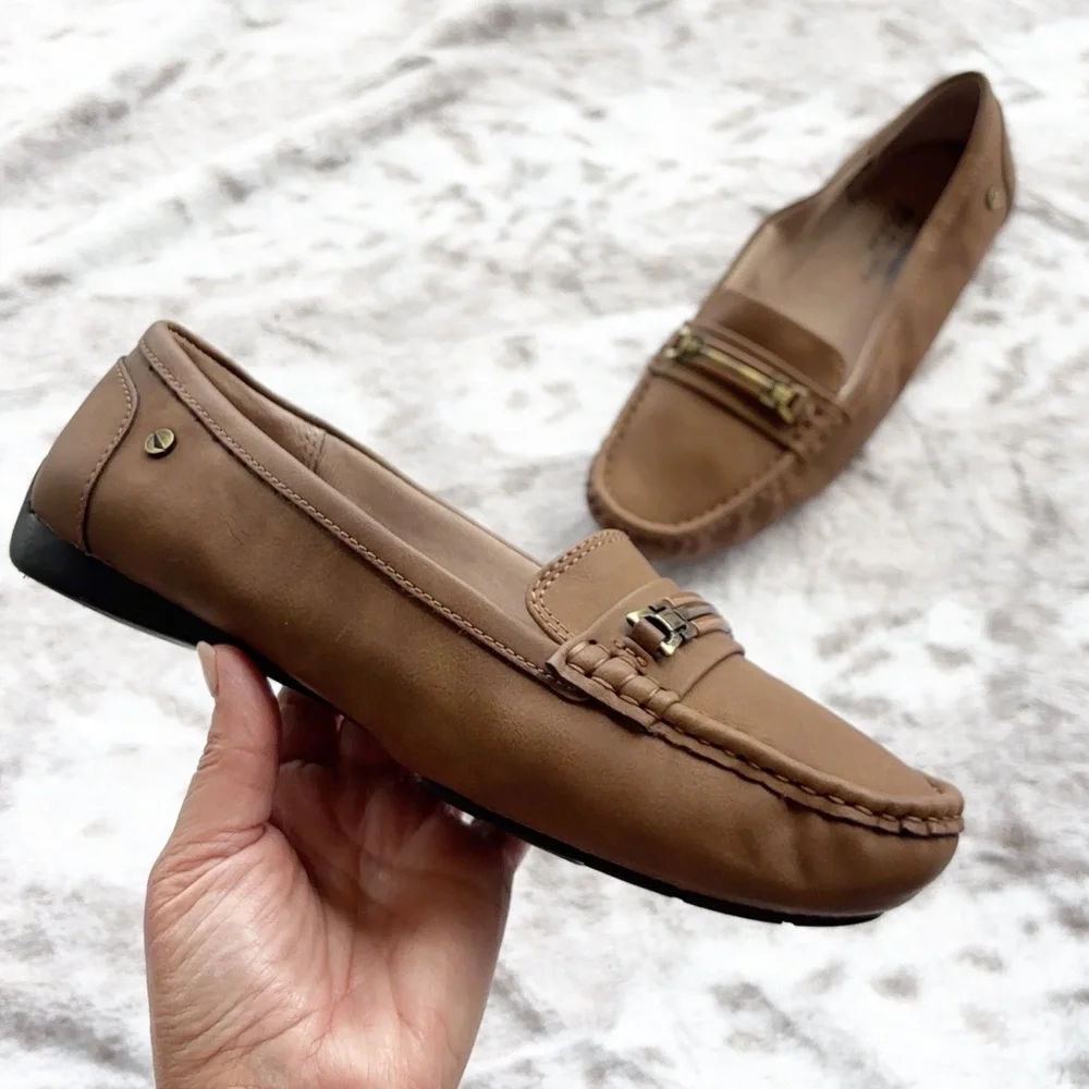 LifeStride Velocity Tan Driving Loafers Gold Bit Comfort Flats | Size 8.5M - Picture 4 of 12